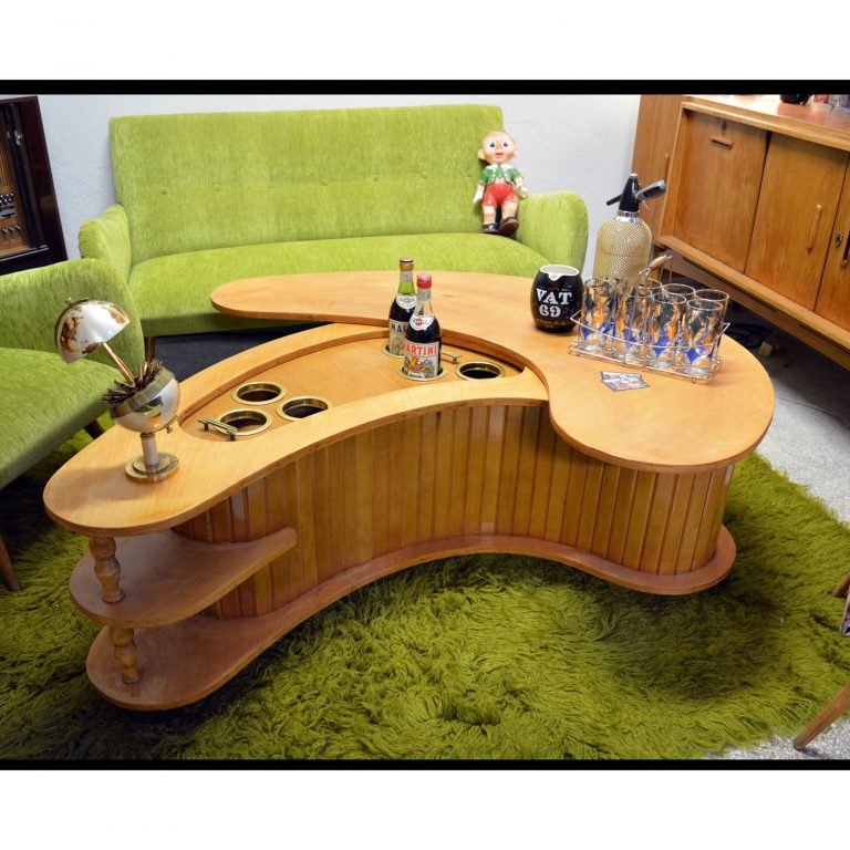 MidCentury Danish Atomic Boomerang Pop Up Bar Coffee Table Rent Only